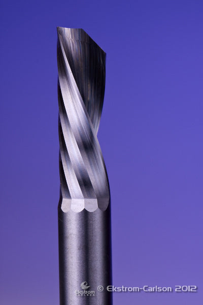 EC006 Carbide 1 Flute Spiral Downcut O Flute Router Bit-Plastics, Alum - Extreme Super Polished